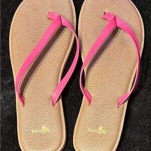 Sanuk Women's Dark Pink and Tan Sandals Size 7